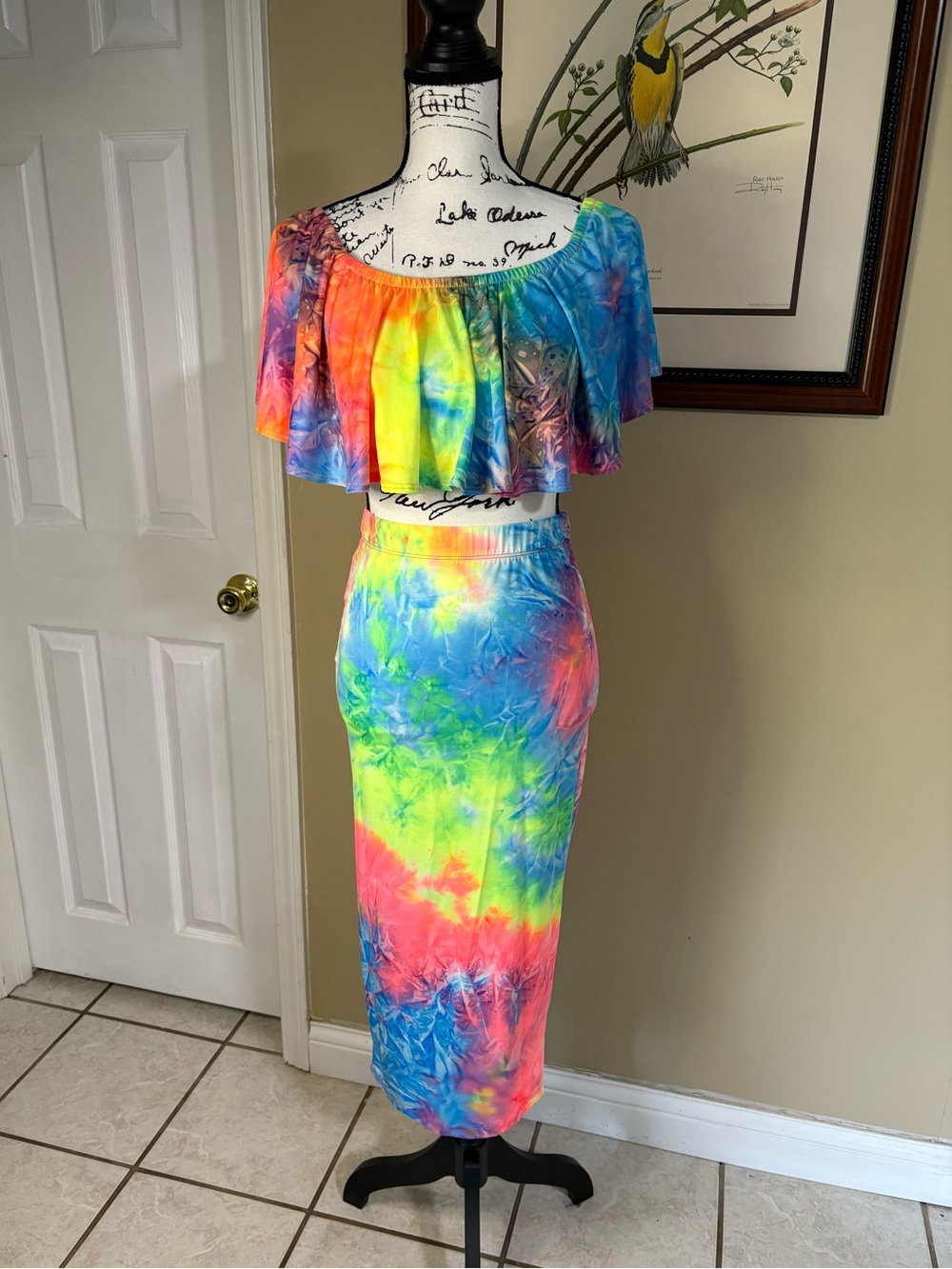 4/$25 Blue S. Colorful Two Piece Top and Skirt Set Medium M